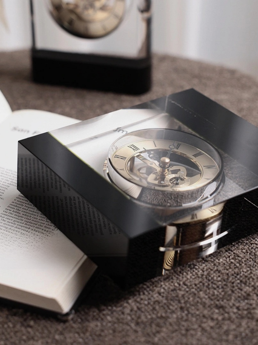 Crystal Mechanical Clock with Roman Numerals Timeless Design - Chic Chambers