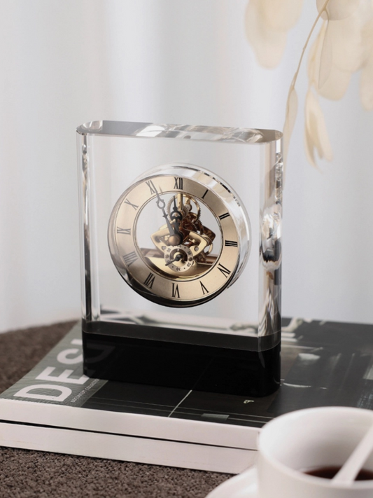 Crystal Mechanical Clock with Roman Numerals Timeless Design - Chic Chambers
