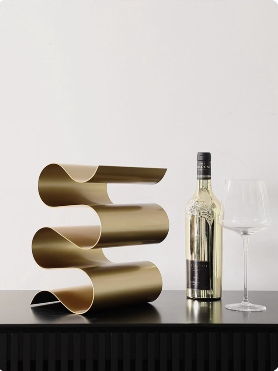 Sculptural Curved Metal Wine Rack Modern Minimalist Art for Home Bar - Chic Chambers